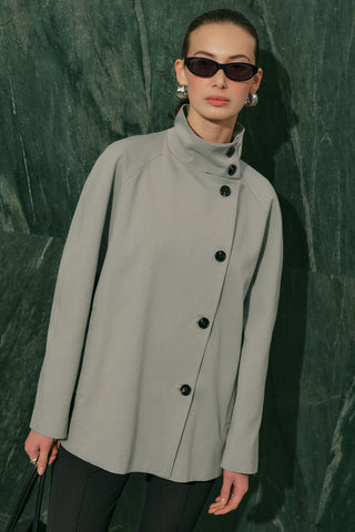 Henna High Neck Trench Coat Blue