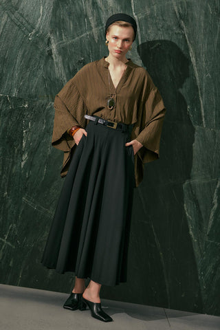 Kimono Sleeve Blouse Khaki Striped