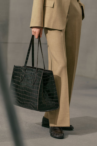 Embossed Leather City Bag Brown