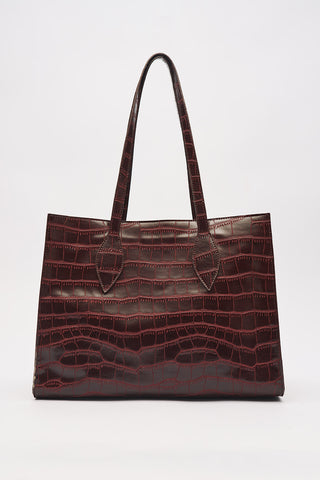 Embossed Leather City Bag Burgundy