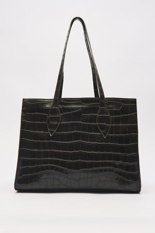 Embossed Leather City Bag Brown