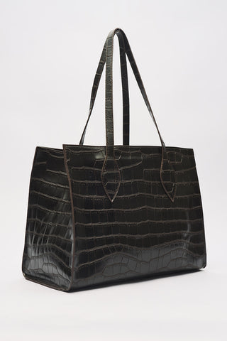 Embossed Leather City Bag Brown