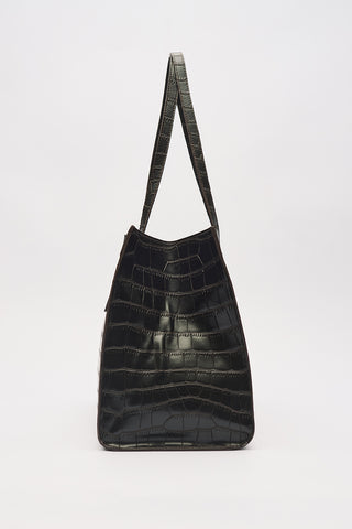 Embossed Leather City Bag Brown