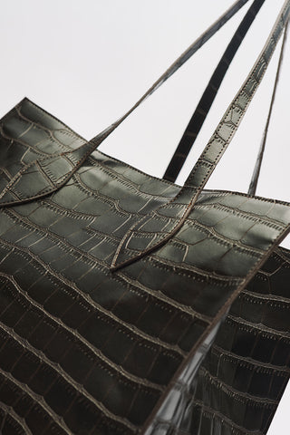 Embossed Leather City Bag Brown