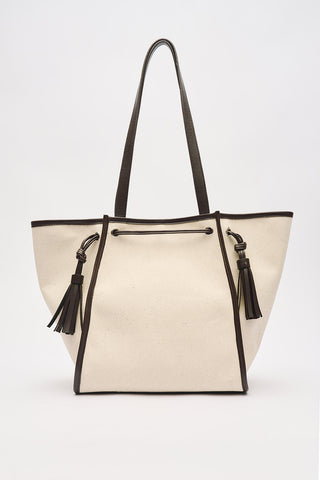 Canvas City Bag With Tassel Detail Brown