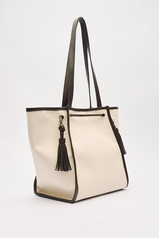 Canvas City Bag With Tassel Detail Brown