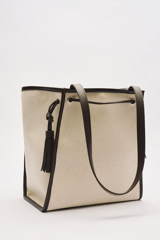 Canvas City Bag With Tassel Detail Brown