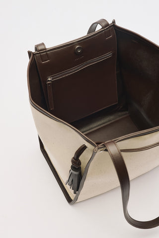 Canvas City Bag With Tassel Detail Brown