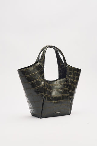 Tara Embossed Leather Bag Dark Green