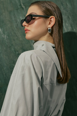 High Neck Cropped Shirt Blue