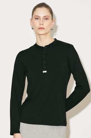 Easy Buttoned Long Sleeve Blouse Black