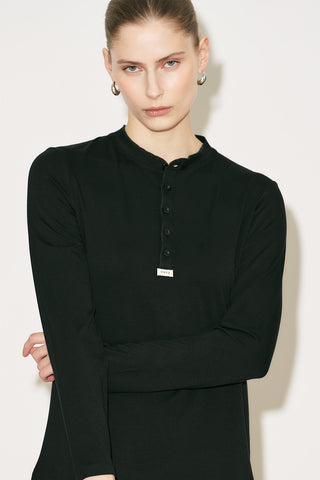 Easy Buttoned Long Sleeve Blouse Black