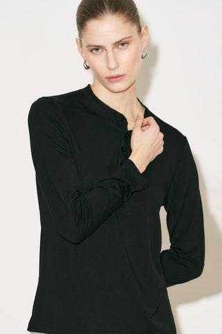 Easy Buttoned Long Sleeve Blouse Black