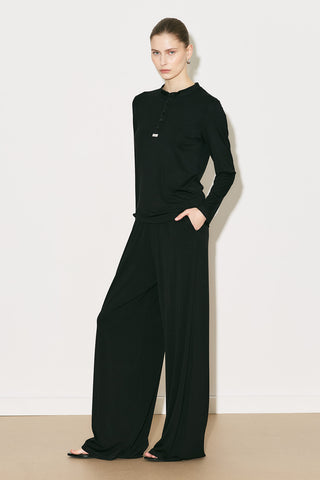 Easy Buttoned Long Sleeve Blouse Black
