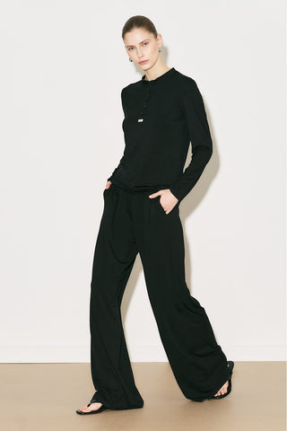 Easy Buttoned Long Sleeve Blouse Black