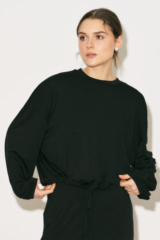 Easy Adjustable Balloon Sleeve Blouse Black