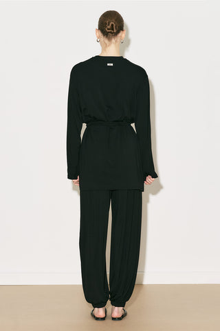Easy Belted Relaxed Blouse Black