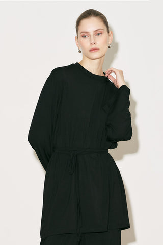Easy Belted Relaxed Blouse Black