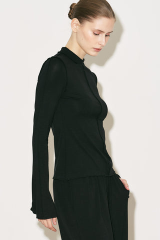 Easy Wide Long Sleeve Blouse Black