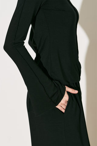 Easy Wide Long Sleeve Blouse Black