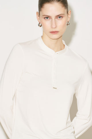 Easy Buttoned Long Sleeve Blouse Ecru