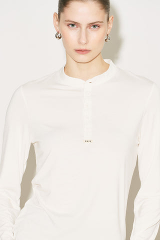 Easy Buttoned Long Sleeve Blouse Ecru