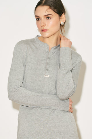 Easy Buttoned Long Sleeve Blouse Grey Melange