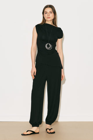 Easy Sleeveless Ruched Blouse Black