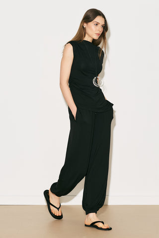 Easy Sleeveless Ruched Blouse Black