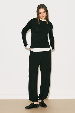 Easy Contrast Long Sleeve Blouse Black