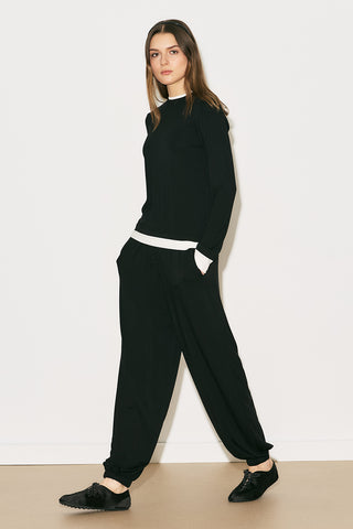 Easy Contrast Long Sleeve Blouse Black