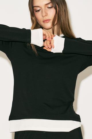 Easy Contrast Long Sleeve Blouse Black