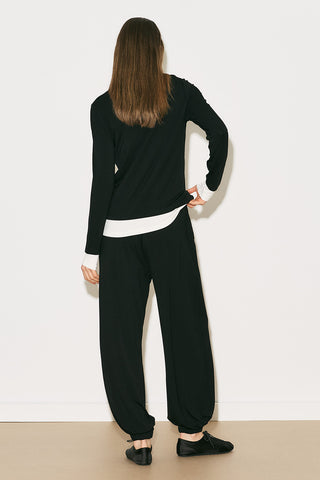 Easy Contrast Long Sleeve Blouse Black
