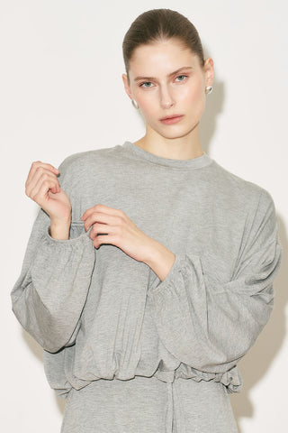 Easy Adjustable Balloon Sleeve Blouse Grey Melange