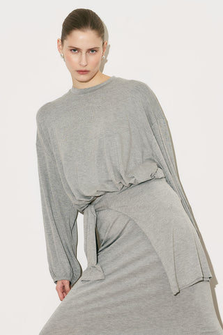 Easy Adjustable Balloon Sleeve Blouse Grey Melange