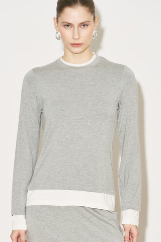 Easy Contrast Long Sleeve Blouse Grey Melange
