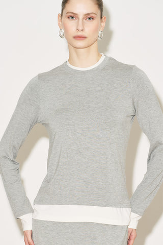 Easy Contrast Long Sleeve Blouse Grey Melange