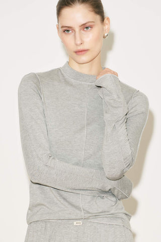 Easy Wide Long Sleeve Blouse Grey Melange