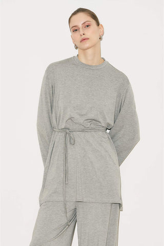 Easy Belted Relaxed Blouse Grey Melange