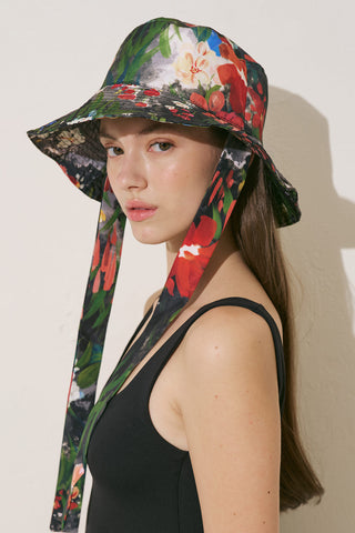 Bucket Hat With String Dark Garden