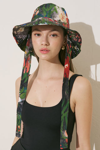 Bucket Hat With String Dark Garden