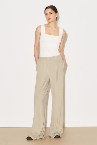 Easy Wide Leg Relaxed Trousers Stone
