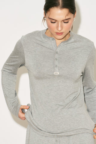 Easy Buttoned Long Sleeve Blouse Grey Melange
