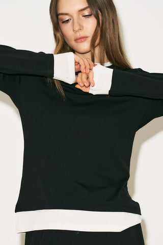 Easy Contrast Long Sleeve Blouse Black