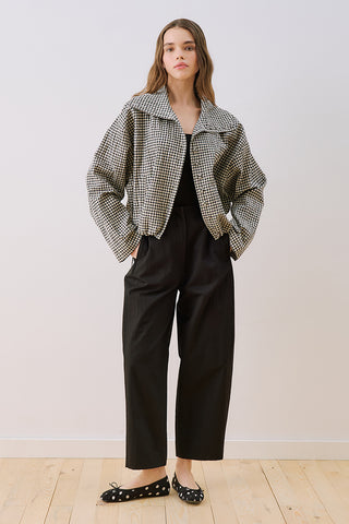 High-Neck Detail Shirt Black Check