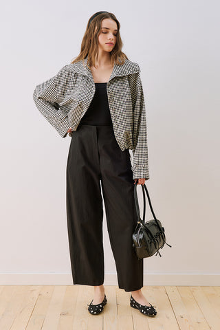 High-Neck Detail Shirt Black Check