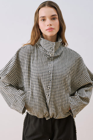 High-Neck Detail Shirt Black Check