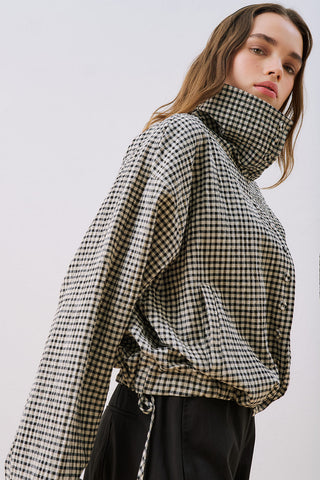High-Neck Detail Shirt Black Check