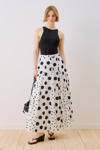 Panelled Printed Skirt Polka Dots Black