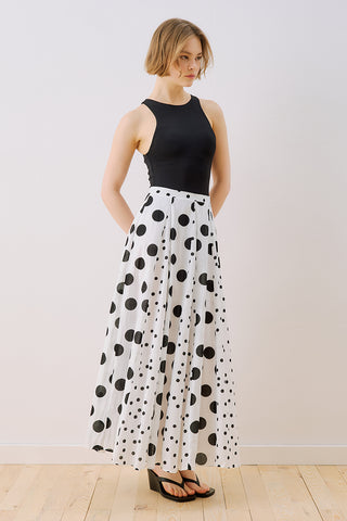 Panelled Printed Skirt Polka Dots Black